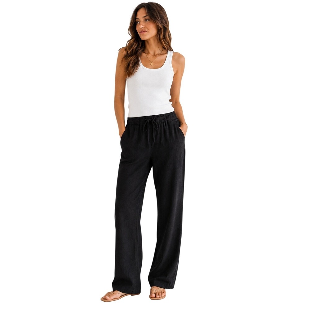 H&M Women's Elastic Drawstring Casual Straight Leg Loungewear Pants Black Size S